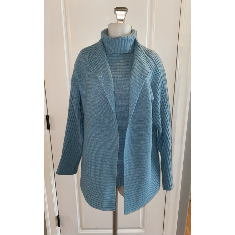 Modern Soul Open Front Cardigan With Turtle Neck Tank Sweater Size M Blue 2 Set